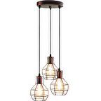 RİOLİGHT VİNTAGE,RETRO,RUSTİK BAKIR FIRÇALI PATİNE 3XE27 KAFES METAL SARKIT AVİZE TABAN ÇAP:30CM