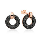 Gümüş Siyah Çok Taşlı Daire Küpe