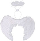 Beyaz Renkli Tüylü Bebek Melek Kanadı ve Tacı 30x45 cm