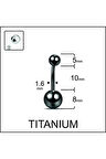 Siyah Renk Ultraliğht 10 mm Düz Titanyum Göbek Piercingi
