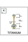 Çift Taş Gold Renk Ultraliğht 10 mm Titanyum Göbek Piercingi