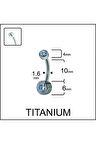 Çift Taş Gümüş Renk Ultraliğht 10 mm Titanyum Göbek Piercingi