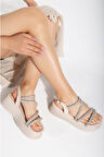 Ramer Taşlı Bej Sandalet