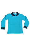 Lacivert Yakalı Turkuaz Uzun Kol 6-17 Yaş Çocuk Okul Lakos Sweat Polo Yaka Düz Renk 