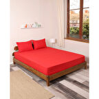 Rozet Tekstil Kırmızı 100X200 Tek Kişilik Lastikli Çarşaf Takımı Fitted Pamuklu Kumaş Yastık Kılıflı