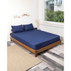 Rozet Tekstil Lacivert 200X200 Çift Kişilik Lastikli Çarşaf Takımı Fitted Pamuklu Kumaş Yastık Kılıflı