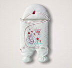 Yenidoğan Çiçekli Ördek Nakışlı Şapkalı Kız Bebek Ayaklı Kundak Bebek Battaniyesi Ekru