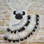 1-2-3 Yaş Payetli Mickey Nakışlı Kısa Kollu Brode Etekli 2li Kız Bebek Takımı Siyah