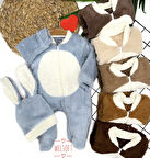 3-6-9-12 Ay Tavşan Kulak Şapkalı Fermuar Kapamalı Patikli Eldivenli Tüylü Erkek Bebek Tulumu Hardal