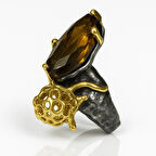 Kehribar Taşlı Kokteyl Gümüş Yüzük – Sporeline