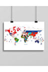 Çerçevesiz Poster |Büyük Boy Ülke Bayraklı Dünya Haritası Posteri | Eğitici ve Dekoratif Harita