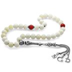 925 Ayar Gümüş Püsküllü Küre Kesim Harf Hediyeli Sedef-Mercan Doğaltaş Tesbih