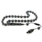 Kumpas İşçilikli Gümüş-Firuze İşlemeli Arpa Kesim Erzurum Oltu Taşı Tesbih (M-2)