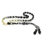 1000 Ayar Gümüş Kazaz Püsküllü Arpa Kesim Süzme Siyah-Beyaz Ateş Kehribar Tesbih