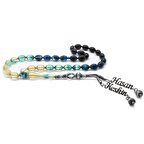 1000 Ayar Çift Kazaz Püsküllü Arpa Kesim İsim Yazılı Mavi Ateş Kehribar Tesbih