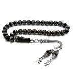 925 Ayar Gümüş Lale Püsküllü Gümüş Çift Zikzak İşlemeli Rus Oltu Tesbih