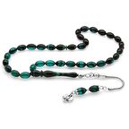 925 Ayar Gümüş Püsküllü Bilek Boy Süzme Turkuaz-Siyah Ateş Kehribar Tesbih