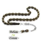 925 Ayar Gümüş Canım Babam Püsküllü Pirinç İşlemeli Kapsül Kesim Rus Oltu Tesbih