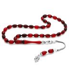 925 Ayar Gümüş Püsküllü Bilek Boy Kırmızı-Siyah Ateş Kehribar Tesbih