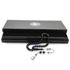 Kararmaz Metal Ayyıldız Püsküllü Küre Kesim Mavi-Siyah Sıkma Kehribar Tesbih