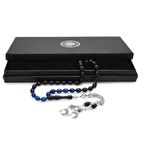 Kararmaz Metal Ayyıldız Püsküllü Arpa Kesim Süzme Mavi-Siyah Sıkma Kehribar Tesbih