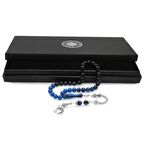 Kararmaz Metal Ayyıldız Püsküllü Küre Kesim Süzme Mavi-Siyah Sıkma Kehribar Tesbih