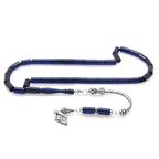 925 Ayar Gümüş Püsküllü Kesme Kesim Lacivert Sıkma Kehribar Tesbih