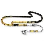 925 Ayar Gümüş Püsküllü Kesme Kesim Süzme Siyah-Beyaz Ateş Kehribar Tesbih