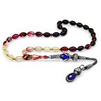 1000 Ayar Gümüş Kazaz Püsküllü Arpa Kesim Süzme Bonibon Ateş Kehribar Tesbih