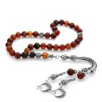 Kararmaz Metal Ayyıldız Püsküllü Küre Kesim Kırmızı-Siyah Akik Doğaltaş Tesbih