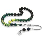 925 Ayar Gümüş Püsküllü Küre Kesim Bilek Boy Süzme Mavi-Beyaz Ateş Kehribar Tesbih