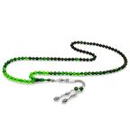 Kararmaz Metal Su Damlası Püsküllü Küre Kesim Süzme Yeşil-Siyah Ateş Kehribar 99luk Tesbih