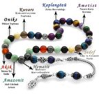 925 Ayar Gümüş Püsküllü Küre Kesim Çoklu Doğaltaş Kombinli Başarı Tesbihi