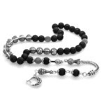 Kararmaz Metal Püsküllü Küre Kesim İsim Yazılı Ayyıldız Desenli Oniks Doğaltaş Tesbih