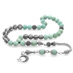 Kararmaz Metal Püsküllü Küre Kesim İsim Yazılı Amazonit Doğaltaş Tesbih