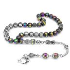 Kararmaz Metal Püsküllü Küre Kesim İsim Yazılı  Multicolor Hematit Doğaltaş Tesbih