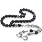 Kararmaz Metal Ayyıldız Püsküllü Küre Kesim Mavi Yıldız Taşı Doğaltaş Tesbih