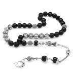 Kararmaz Metal Püsküllü CANIM BABAM Yazılı Küre Kesim Oniks Doğaltaş Tesbih