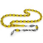 Kararmaz Metal Halat Püsküllü Arpa Kesim Şeffaf Sarı Ateş Kehribar Tesbih