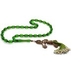 Antik Bakır Osmanlı Saray Püsküllü Arpa Kesim Yeşil Ateş Kehribar Tesbih