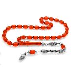 Kararmaz Metal Halat Püsküllü Arpa Kesim Kırmızı Ateş Kehribar Tesbih