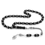 925 Ayar Gümüş Püsküllü Baklava Desenli Arpa Kesim Rus Oltu Tesbih