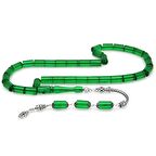 925 Ayar Gümüş Püsküllü Kesme Kesim Yeşil Ateş Kehribar Tesbih