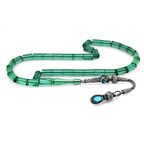 1000 Ayar Gümüş Kazaz Püsküllü Kesme Kesim Su Yeşili Ateş Kehribar Tesbih