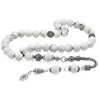 925 Ayar Gümüş Püsküllü Fasetalı Küre Kesim Havlit Doğaltaş Tesbih