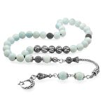 Kararmaz Metal Püsküllü Küre Kesim Kişiye Özel İsim Yazılı Larimar Doğaltaş Tesbih