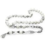 Koleksiyonluk 925 Ayar Gümüş Püsküllü Küre Kesim Havlit Doğaltaş Tesbih