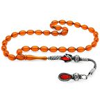 1000 Ayar Gümüş Kazaz Püsküllü Arpa Kesim Kırmızı Ateş Kehribar Tesbih