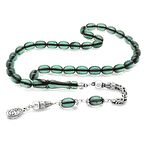 925 Ayar Gümüş Kral Püsküllü Özel Kesim Su Yeşili Ateş Kehribar Tesbih