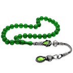 1000 Ayar Gümüş Kazaz Püsküllü Küre Kesim Yeşil Ateş Kehribar Tesbih